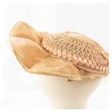 Vintage Beige Lacey Hat with Braided Crown and Ribbon Bow
