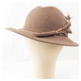 Fedora Hat - Brown Felt with Feather Accent 100% Wool