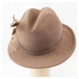Fedora Hat - Brown Felt with Feather Accent 100% Wool