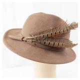 Fedora Hat - Brown Felt with Feather Accent 100% Wool