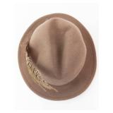 Fedora Hat - Brown Felt with Feather Accent 100% Wool