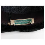 Marshall Field & Company Vintage Black Velvet Cloche Hat with Emerald Green Ostrich Feather Plume