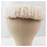 Cream Faux Fur Hat with Beaded Petal Design