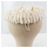 Cream Faux Fur Hat with Beaded Petal Design