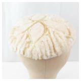 Cream Faux Fur Hat with Beaded Petal Design