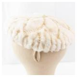 Cream Faux Fur Hat with Beaded Petal Design