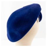 Replica De Parisienne Blue Velvet Beret with Crystal Leaf Brooch - Made in Italy