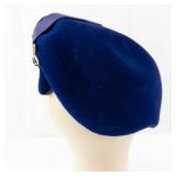 Replica De Parisienne Blue Velvet Beret with Crystal Leaf Brooch - Made in Italy