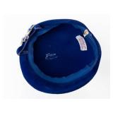 Replica De Parisienne Blue Velvet Beret with Crystal Leaf Brooch - Made in Italy