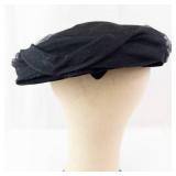 Black Pillbox Hat with Netting & Rhinestone Brooch - Fascinator