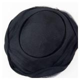 Black Pillbox Hat with Netting & Rhinestone Brooch - Fascinator