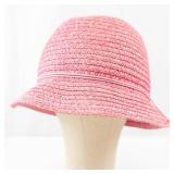 Betmar New York Pink Woven Straw Sun Bucket Hat with Band