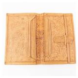 Vintage Tan Leather Wallet - Floral Embossed Pattern, Card Organizer