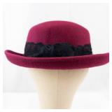 Fedora Hat - Burgundy Wool Felt with Black Lace Band
