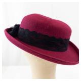 Fedora Hat - Burgundy Wool Felt with Black Lace Band