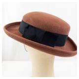 Brown Wool Felt Hat with Wide Brim & Black Grosgrain Band