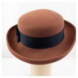 Brown Wool Felt Hat with Wide Brim & Black Grosgrain Band