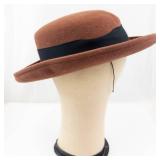 Brown Wool Felt Hat with Wide Brim & Black Grosgrain Band