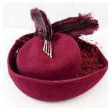 Burgundy Velvet Pillbox Hat with Feather & Netting