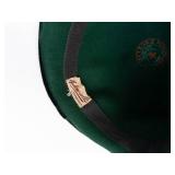 Mademoiselle Cloche Hat - Green Felt with Teal Feather & Velvet Ribbon Trim