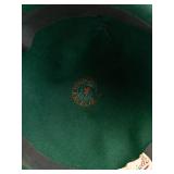 Mademoiselle Cloche Hat - Green Felt with Teal Feather & Velvet Ribbon Trim