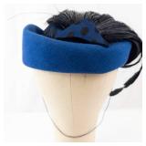 Sonni Lancasters Blue Felt Cloche Hat With Black Feather Accent