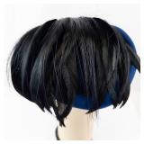 Sonni Lancasters Blue Felt Cloche Hat With Black Feather Accent
