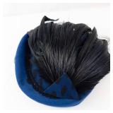Sonni Lancasters Blue Felt Cloche Hat With Black Feather Accent