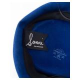 Sonni Lancasters Blue Felt Cloche Hat With Black Feather Accent