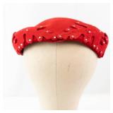 John W Thomas and Company Red Velvet Hat with Rhinestones - Minneapolis