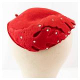 John W Thomas and Company Red Velvet Hat with Rhinestones - Minneapolis