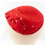 John W Thomas and Company Red Velvet Hat with Rhinestones - Minneapolis