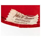 John W Thomas and Company Red Velvet Hat with Rhinestones - Minneapolis