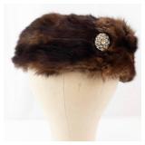 Fur Hat - Brown with Crystal Brooch
