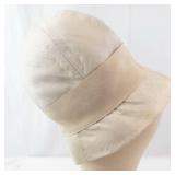 Beige Cloche Hat with Wide Satin Ribbon Band - Vintage Style