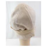 Beige Cloche Hat with Wide Satin Ribbon Band - Vintage Style