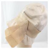 Beige Cloche Hat with Wide Satin Ribbon Band - Vintage Style