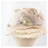 Hat - Vintage Ivory Floral Petal Crown with Veil - Union Made