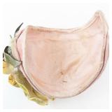 Vintage Pink Velvet Hat - Floral Yellow Leaves with Netting