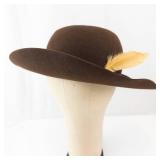 GAP Brown Felt Fedora Hat - Wide Brim Size M/L with Yellow Feather