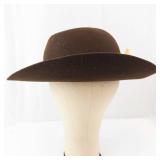 GAP Brown Felt Fedora Hat - Wide Brim Size M/L with Yellow Feather