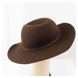 GAP Brown Felt Fedora Hat - Wide Brim Size M/L with Yellow Feather