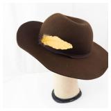 GAP Brown Felt Fedora Hat - Wide Brim Size M/L with Yellow Feather