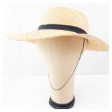 Straw Sun Hat with Black Ribbon Bow - Wide Brim Beach/Outdoor Hat for Summer