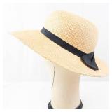 Straw Sun Hat with Black Ribbon Bow - Wide Brim Beach/Outdoor Hat for Summer