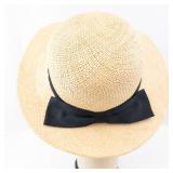 Straw Sun Hat with Black Ribbon Bow - Wide Brim Beach/Outdoor Hat for Summer
