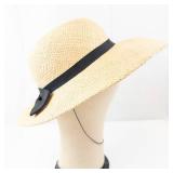 Straw Sun Hat with Black Ribbon Bow - Wide Brim Beach/Outdoor Hat for Summer