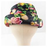 Cutts Floral Brocade Hat - Black Floral Tapestry with Mesh Interior
