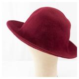 Burgundy Velvet Felt Hat - Wide Brim Fedora Style