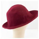 Burgundy Velvet Felt Hat - Wide Brim Fedora Style